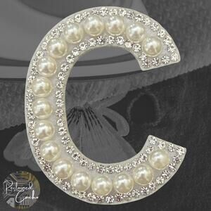 Letter C White Faux Pearl Iron On Patch